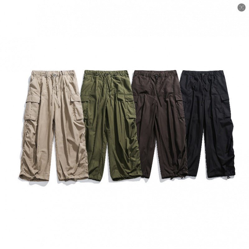 Unisex Wide Utility Cargo Pants with Drawstring Waistband, Multifunctional Pockets and Hem Cord Fashion Glam
