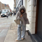 Women's Hooded Faux Fur Short Jacket with Dense Long Pile and Oversize Silhouette Fashion Glam