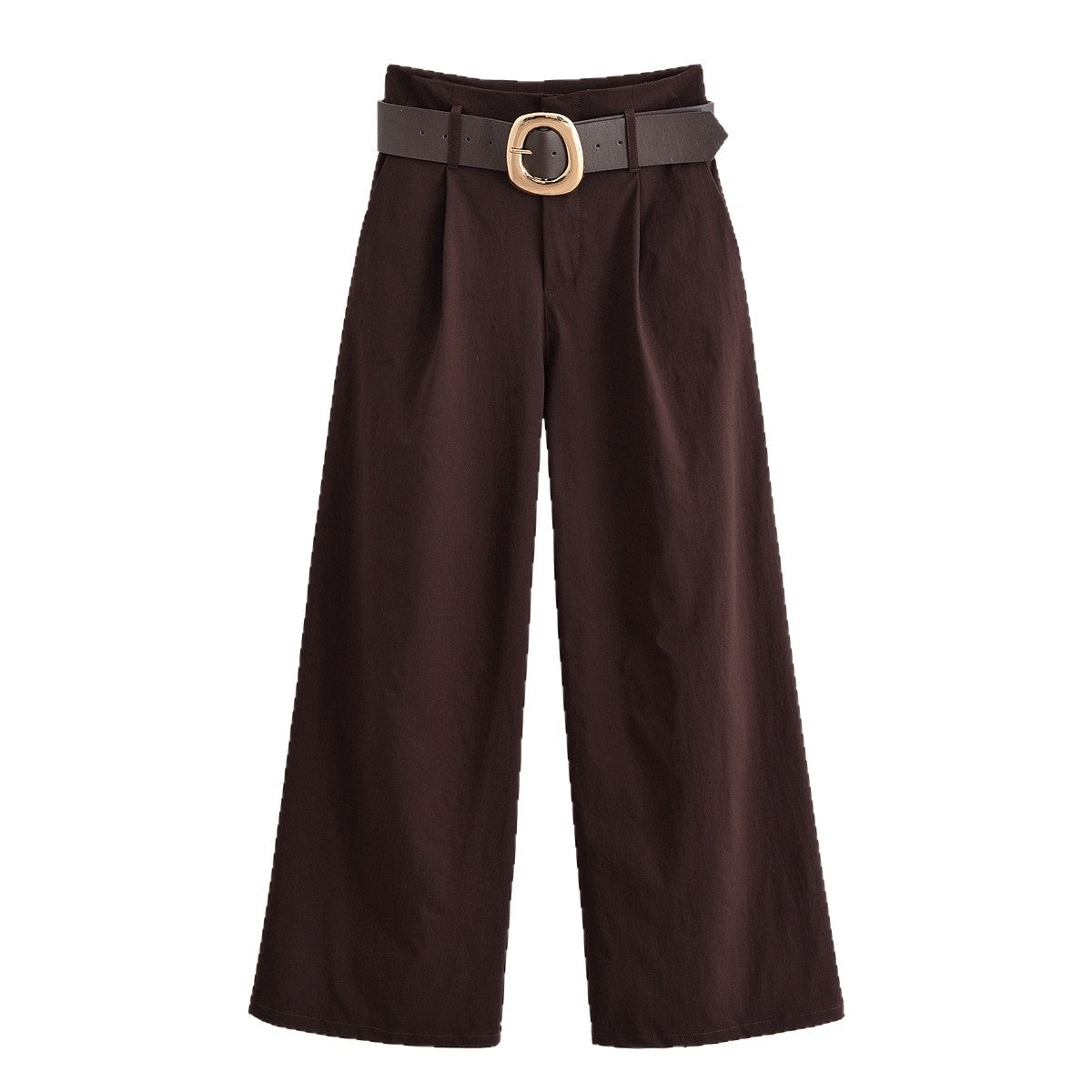 Women's high-waisted culotte pants with wide leg, pleats and statement belt Fashion Glam