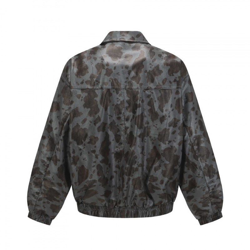 Unisex short-cut boxy jacket with zipper, elastic hem and modern animal print Fashion Glam