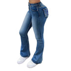 Women's High-Waisted Bootcut Jeans with Shaping Waistband and Slight Flare Fashion Glam