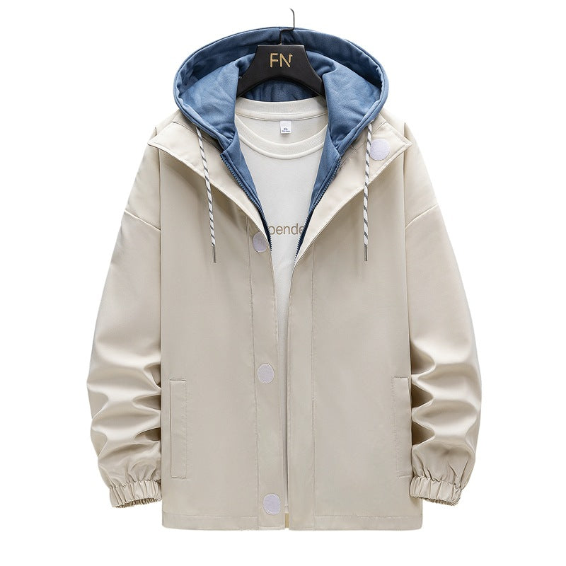 Men's two-layer hooded overlay jacket with contrasting inner hood and elastic cuffs Fashion Glam