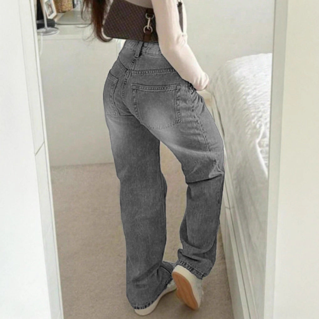 Women's High-Waisted Loose Destroyed Jeans with Straight Leg Fashion Glam