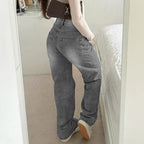 Women's High-Waisted Loose Destroyed Jeans with Straight Leg Fashion Glam
