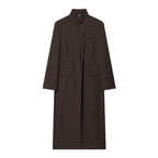 Women's Long Coat with Mandarin Collar, Minimalist Silhouette and Concealed Button Placket Fashion Glam