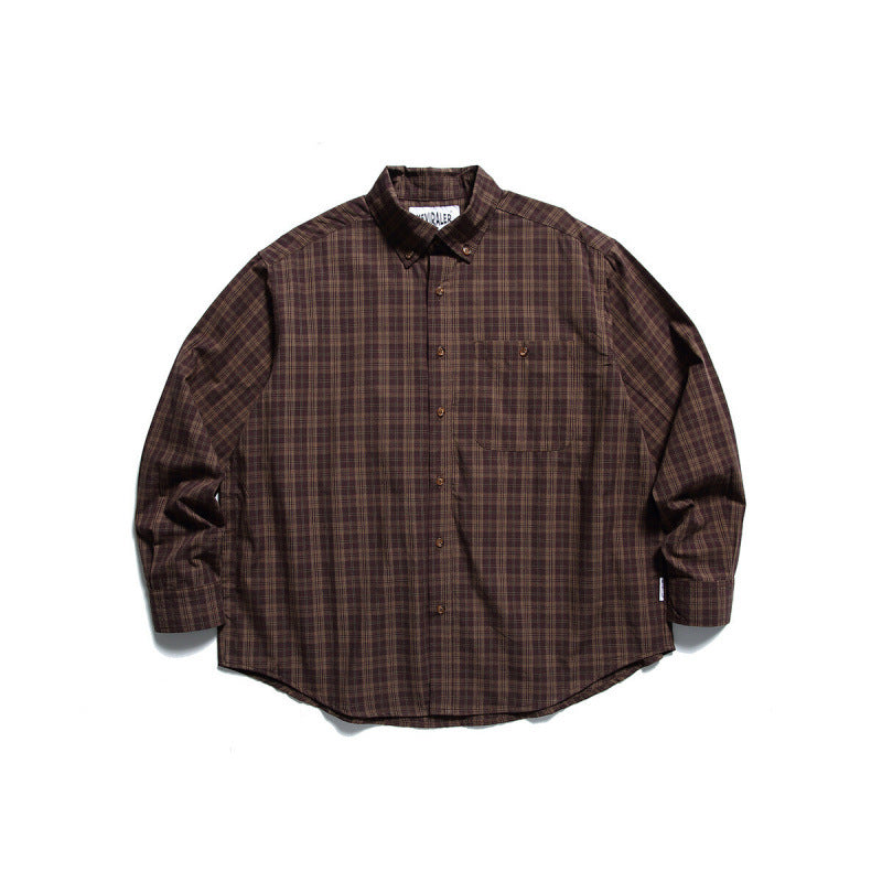 Men's Oversized Checkered Button-Down Shirt with Chest Pocket and Rounded Hem Fashion Glam