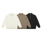 Unisex Oversize Waffle Structure Half-Zip Sweater with Stand-Up Collar Fashion Glam