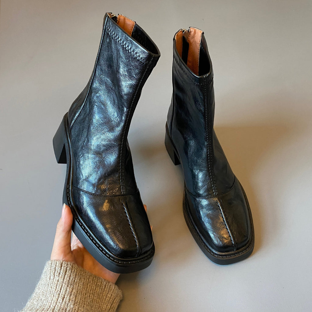 Women ankle boots with thick heel and zipper closure Fashion Glam