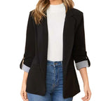 Ladies slim fit blazer with three-quarter sleeves and rolled cuffs Fashion Glam