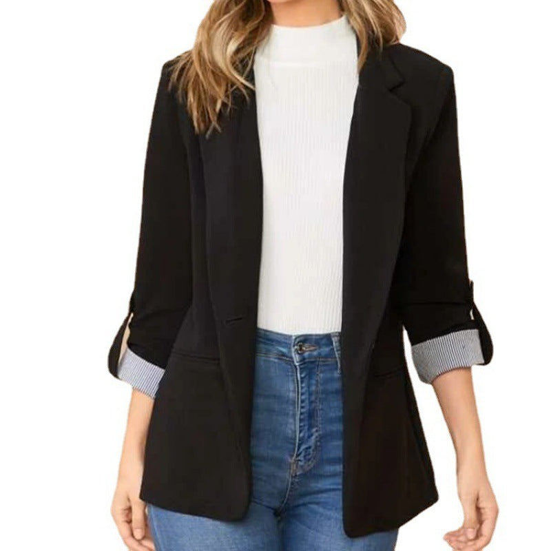 Ladies slim fit blazer with three-quarter sleeves and rolled cuffs Fashion Glam