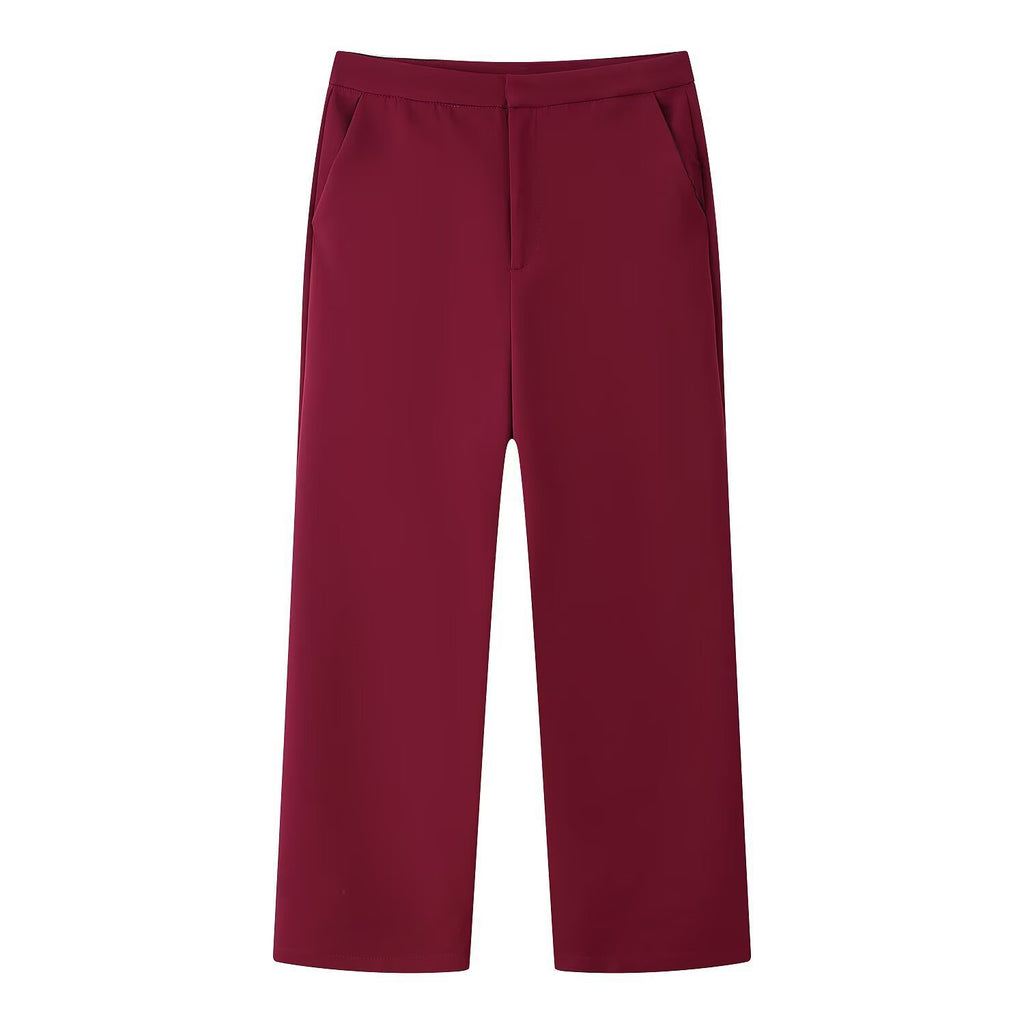 Women Elegant Two-Piece Blazer and Wide Leg Trousers Ensemble with Feather Trim on Sleeves Fashion Glam