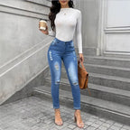 Ladies Shaping Skinny Jeans in Used Look with High Waist and Stretch Form Fashion Glam