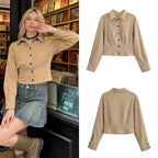 Women's short jacket with shirt collar and figure-flattering darts Fashion Glam