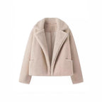 Women's Oversize Teddy-Fleece Jacket with Lapel Collar and Soft Structured Fur Look Fashion Glam