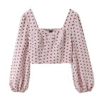 Ladies Polka Dot Bustier Crop Top with Puff Sleeves and Square Neckline Fashion Glam