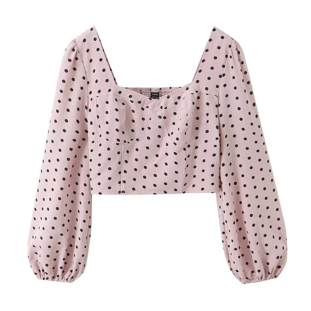 Ladies Polka Dot Bustier Crop Top with Puff Sleeves and Square Neckline Fashion Glam