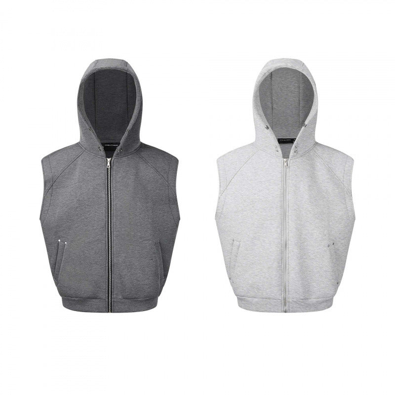 Unisex Sleeveless Hooded Vest with Full Zip and Kangaroo Pockets Fashion Glam