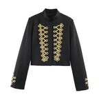 Women's short military-style jacket with gold trim and stand-up collar Fashion Glam
