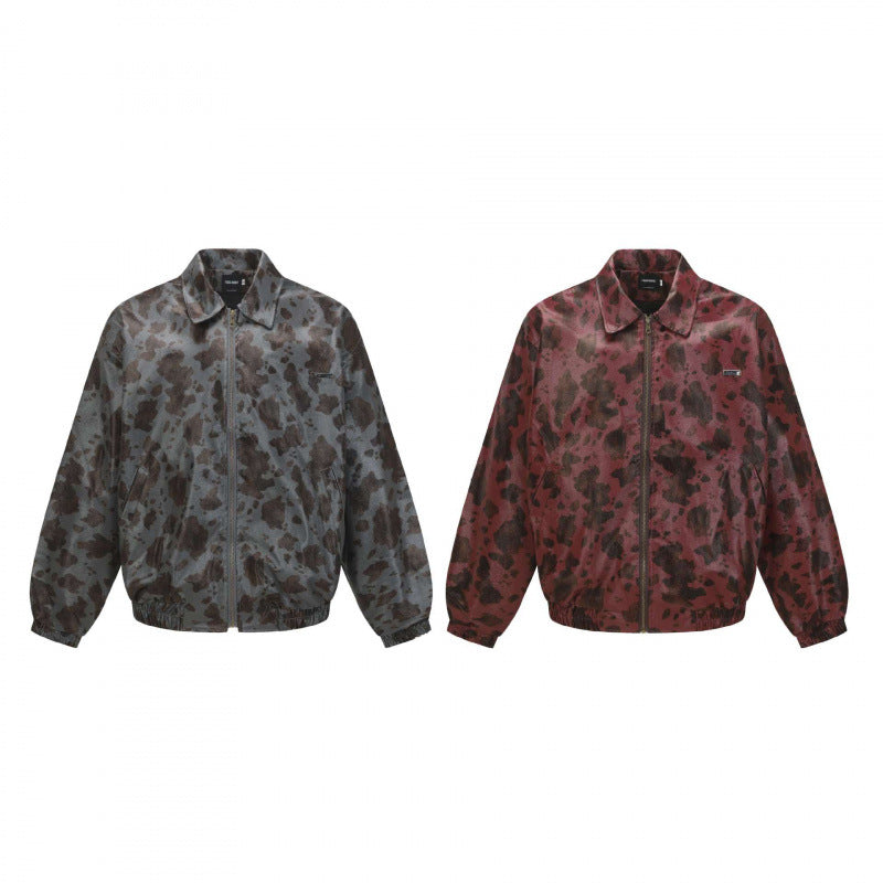 Unisex short-cut boxy jacket with zipper, elastic hem and modern animal print Fashion Glam