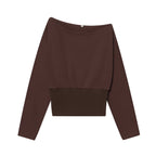 Women's Off-Shoulder Cropped Sweatshirt with Wide Boat Neck and Waistband Fashion Glam