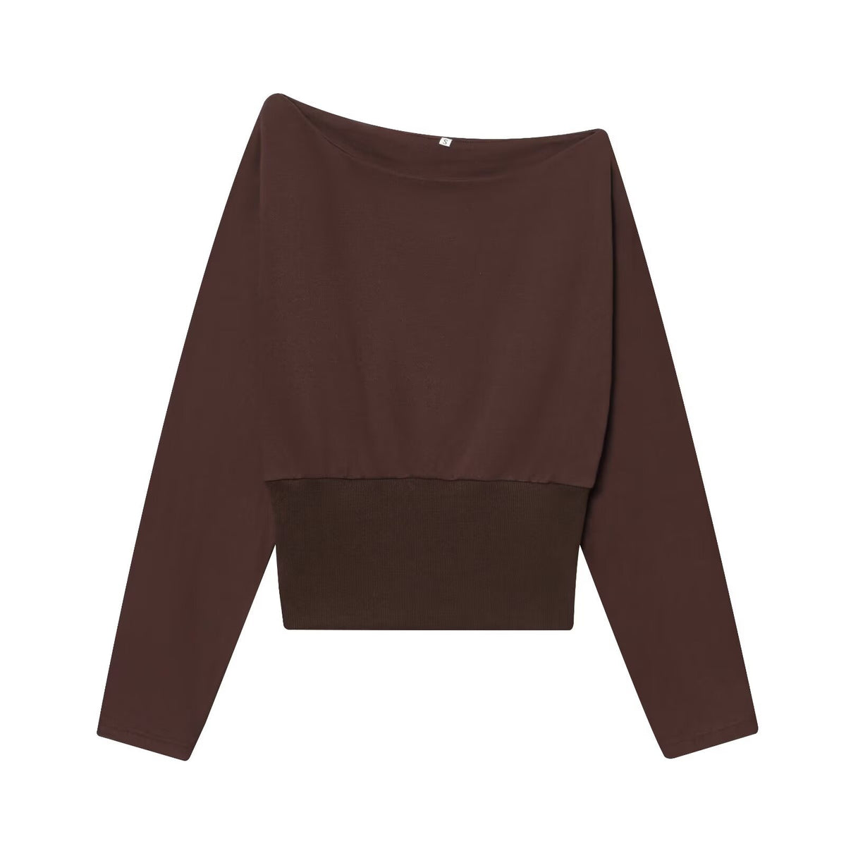 Women's Off-Shoulder Cropped Sweatshirt with Wide Boat Neck and Waistband Fashion Glam
