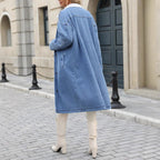 Ladies Longline Denim Coat with Teddy Collar Fashion Glam