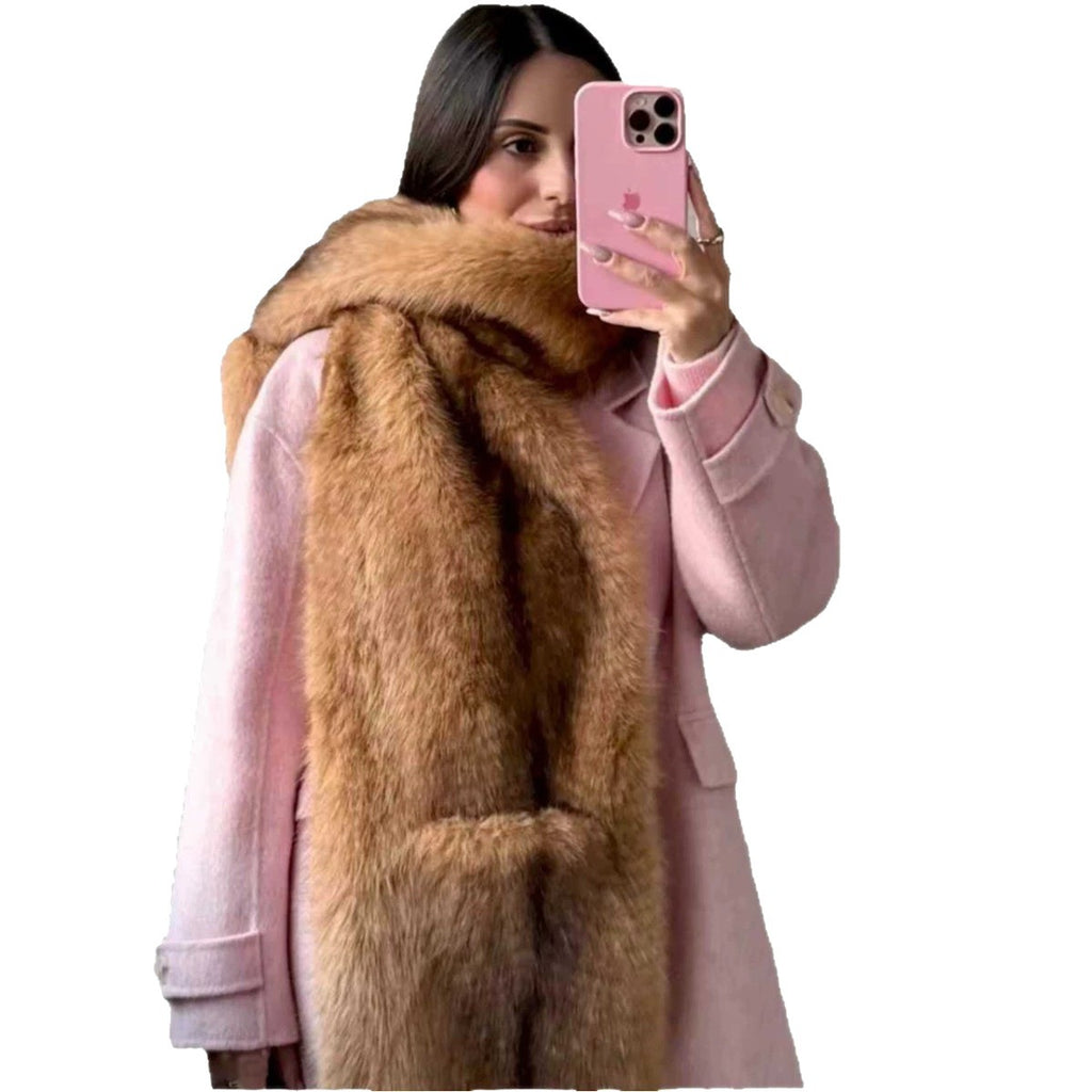 Ladies' Luxurious Long Faux Fur Stole with Voluminous Shawl Collar Fashion Glam