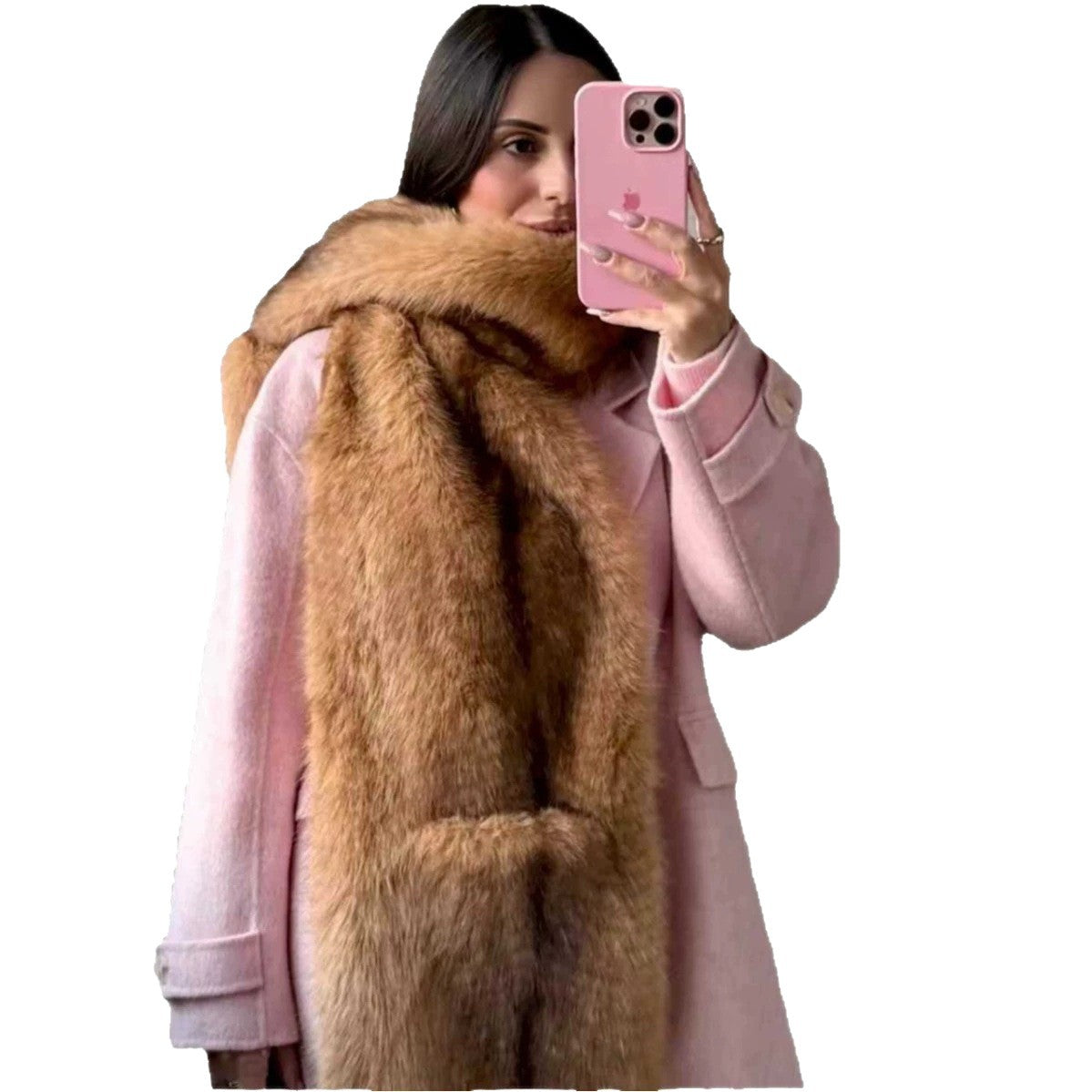 Ladies' Luxurious Long Faux Fur Stole with Voluminous Shawl Collar Fashion Glam