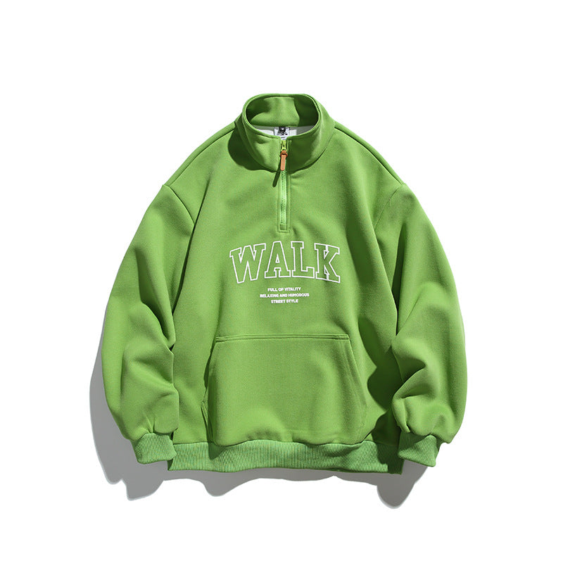 Unisex Oversize-Halfzip-Sweatshirt with Stand-up Collar, Kangaroo Pocket and Logo Print Fashion Glam