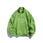 Unisex Oversize-Halfzip-Sweatshirt with Stand-up Collar, Kangaroo Pocket and Logo Print Fashion Glam