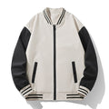 Men's lightweight college bomber jacket with contrasting striped ribbed collar and full zip Fashion Glam