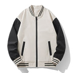 Men's lightweight college bomber jacket with contrasting striped ribbed collar and full zip Fashion Glam