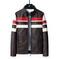 Men's Biker Leather Jacket in Racing Look with Contrast Stripes and Stand-up Collar Fashion Glam