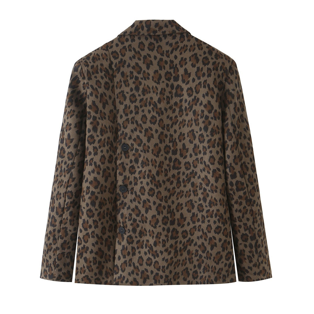 Women's Fitted Blazer in Leopard Print with Lapels and Flap Pockets Fashion Glam