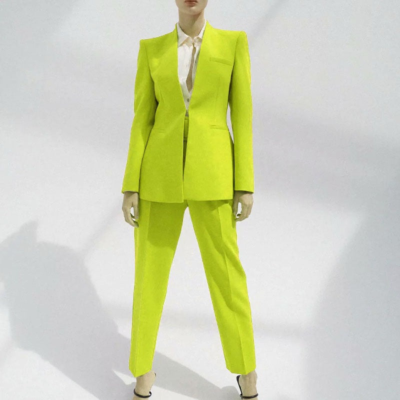 Women Tailored Blazer without Lapels with Open Front and Welt Pockets Fashion Glam