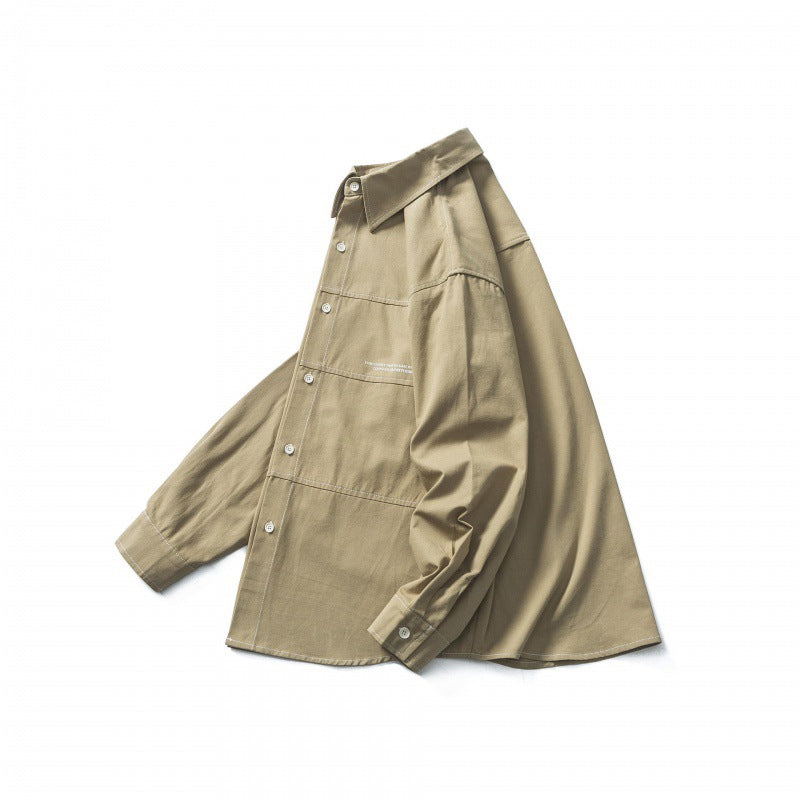 Men's Oversize Canvas Shirt Jacket with Cap Seams and Patch Pockets Fashion Glam