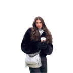 Women Short Boxy Faux Fur Blouson with Voluminous Shawl Collar Fashion Glam