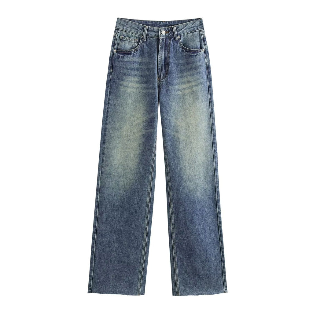 Women's high-waisted wide-leg jeans with wide leg and vintage wash Fashion Glam