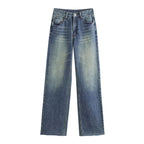 Women's high-waisted wide-leg jeans with wide leg and vintage wash Fashion Glam