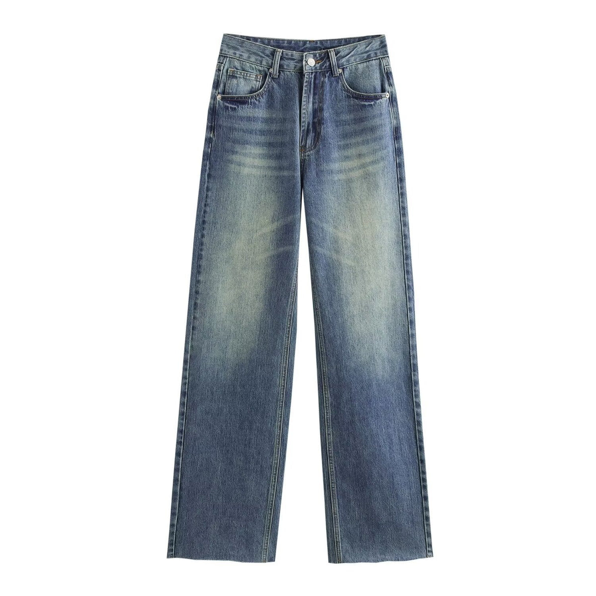 Women's high-waisted wide-leg jeans with wide leg and vintage wash Fashion Glam