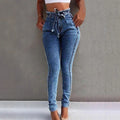 Women Paperbag High-waisted Skinny Jeans with Tie Belt Fashion Glam
