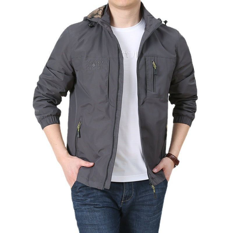 Men's Windproof Microfiber Utility Jacket with Hood and Multiple Zipper Pockets Fashion Glam