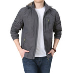 Men's Windproof Microfiber Utility Jacket with Hood and Multiple Zipper Pockets Fashion Glam