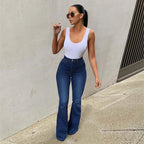Women's High-Waisted Stretch Jeans with Flared Leg and Figure-Flattering Fit Fashion Glam