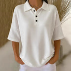 Women's sporty polo shirt made of waffle piqué Fashion Glam