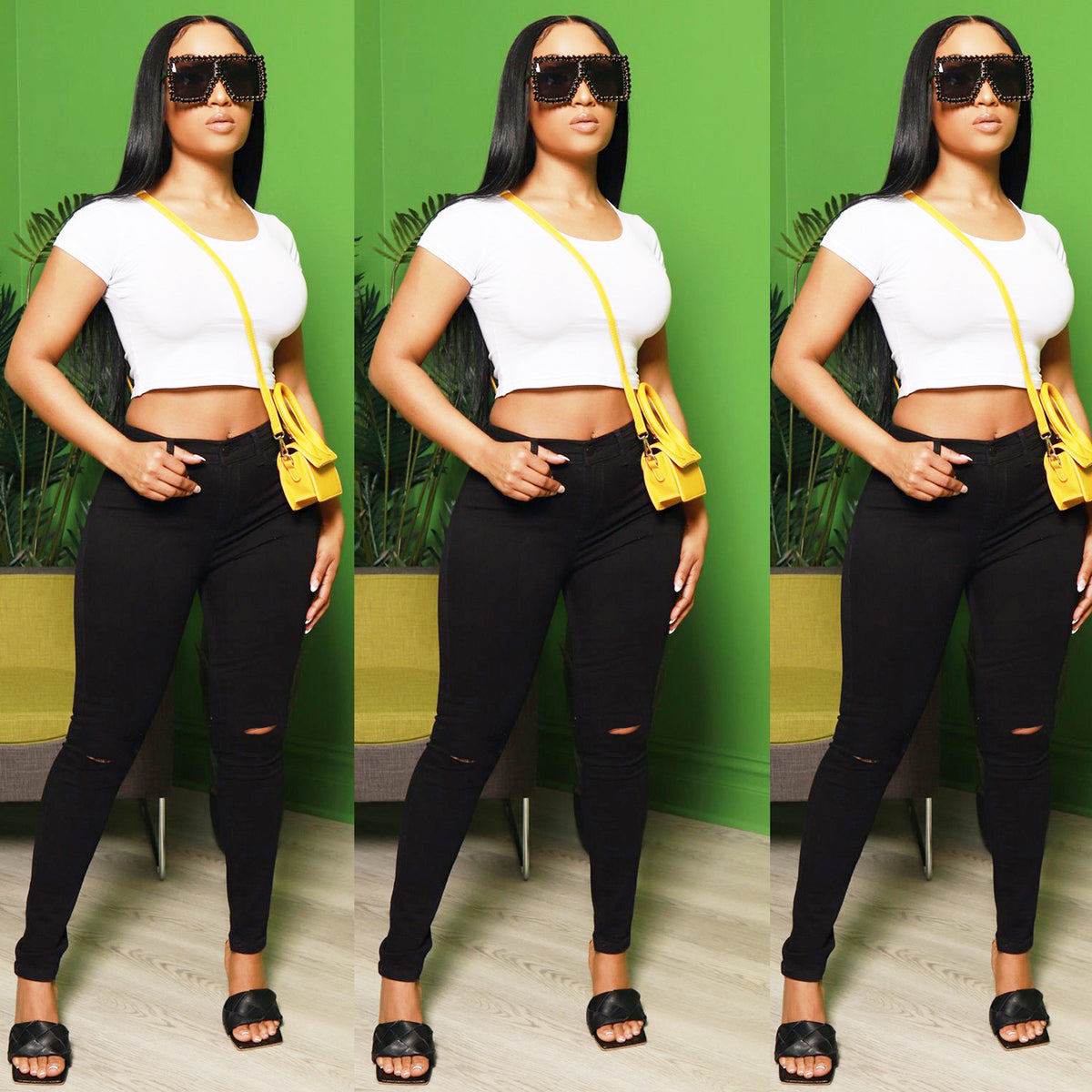 Women's Waist-Cinching Superstretch Skinny Jeans with Knee Cutouts Fashion Glam