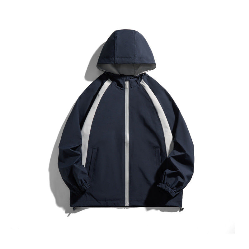 [Unisex Lightweight windproof hooded jacket in sporty utility style with contrast piping and drawstring hem Fashion Glam]
