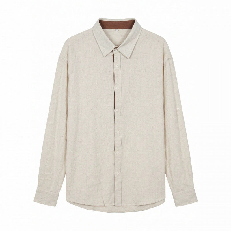 Men's Lightweight Oversized Linen Shirt with Kent Collar and Rounded Hem Fashion Glam