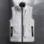 Men's Insulated Outdoor Vest with High Standing Collar, Multifunctional Pockets and Distinctive Webbing Fashion Glam