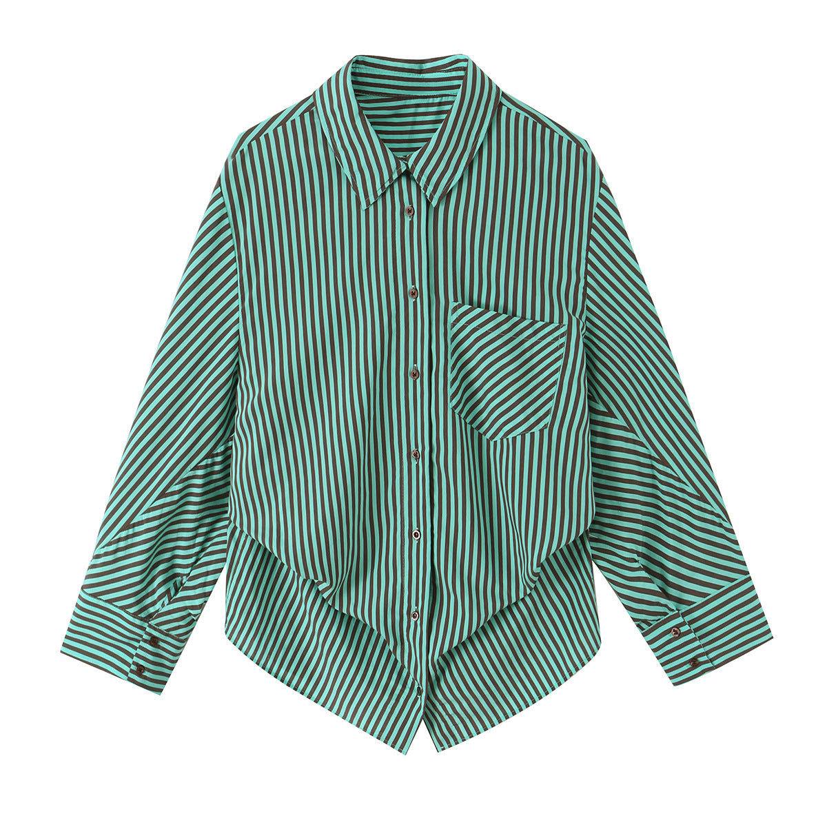 Women's oversized shirt with diagonal striped design, asymmetrical hem, and chest pocket Fashion Glam